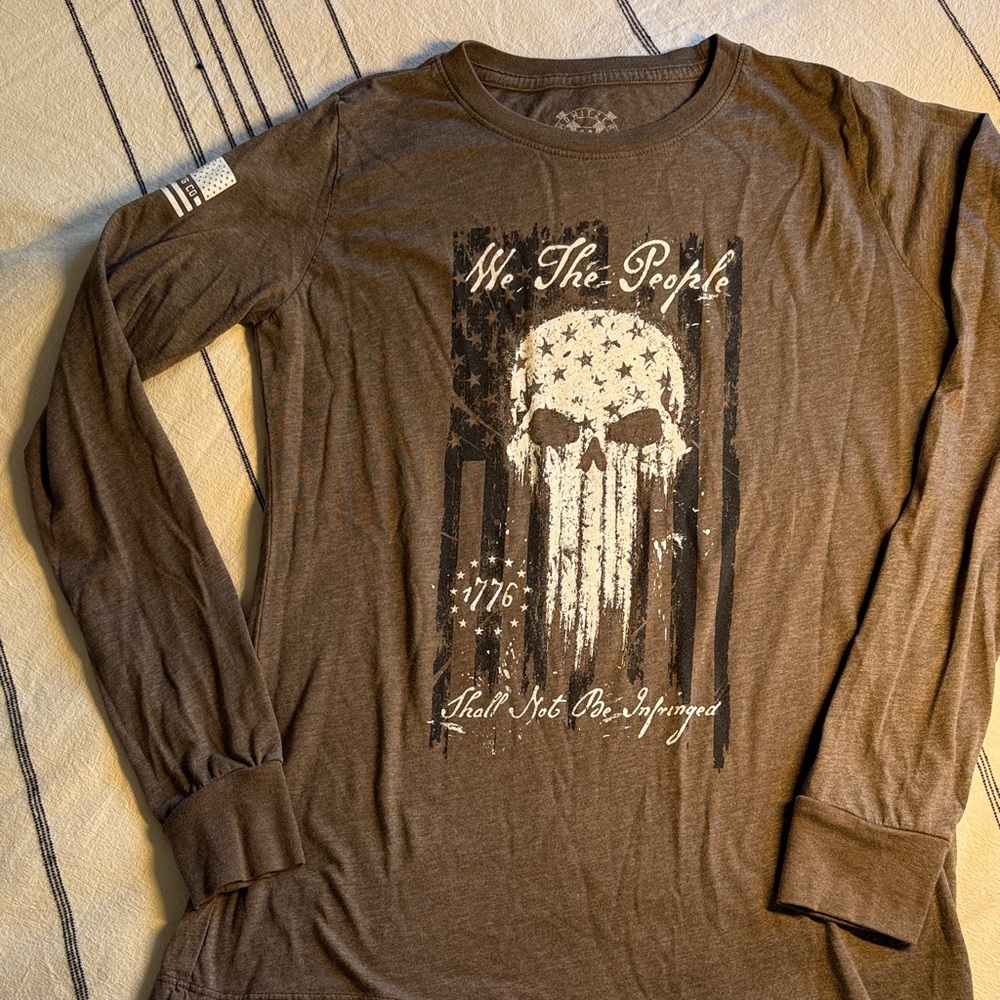 Brown Long Sleeve Tee with Graphic Design